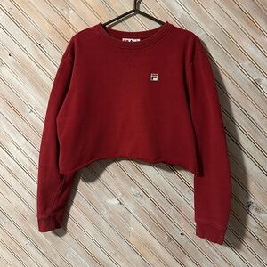 Fila Burgundy Cut Out Cropped Top Oversized Short Patch Embroidered Logo